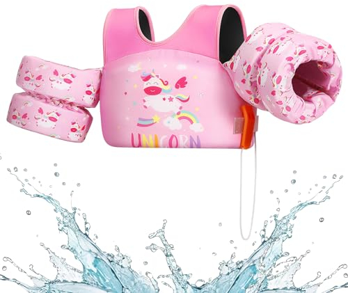 HeySplash Schwimmflügel Kinder, Cartoon Kein Aufblasen Schwimmweste mit 2 Sicherheitsschnalle Schwimmreifen Pool für Kinder 3-6 Jahren, Aufblasbare Schwimmwesten Fit für 22-70 Lbs