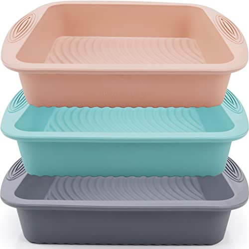 Baocuan Lot de 3 moules carrés en silicone pour gâteaux, brownies, cheesecakes et plus de 20 cm