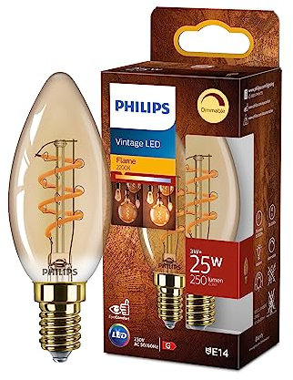 Philips Ampoule LED Vintage Ambrée 25 W, Culot E14, Blanc Chaud 2200K, Dimmable
