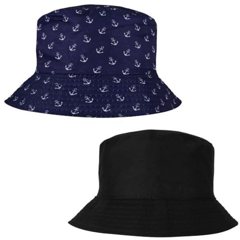 Anglerhut Fischerhut Sonnenhut Bucket Hat Hut Reversibel Freizeithut Outdoor Wende-Hut Sommermütze Herbst Camping Reisen Wandern - für Damen Herren Kinder, Motiv wählen:kleine Anker