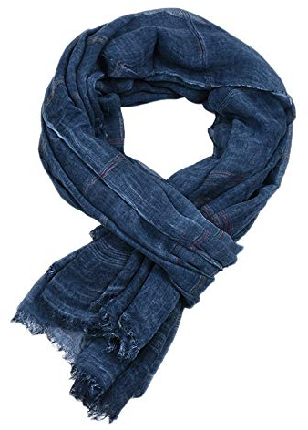 Kangqifen Unisex Gestreifter Weich Warm Großer Baumwoll Leinen Schal 190 * 90 cm Navy blau