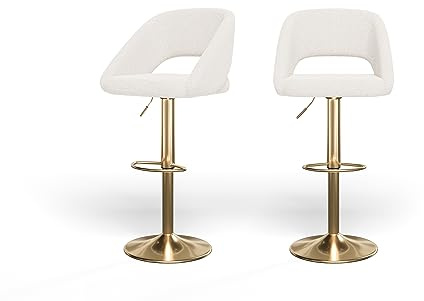 Lot de 2 tabourets LENNY en tissu bouclette blanc avec piètement noir