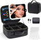 JADAZROR Make-up-Tasche mit magnetischem, abnehmbarem, beleuchtetem Spiegel, 360°-Winkel, Reise-Make-up-Tasche mit Lichtern, tragbare Kosmetiktasche, Organizer, Reise-Zug-Etui