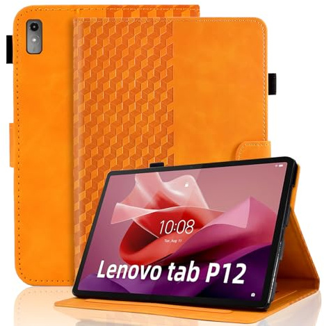 Vkooer Hülle für Lenovo Tab P12 12.7 Zoll 2023 Schutzhülle [Auto Schlaf/Wach Funktion] Premium PU Ledertasche mit Multi-Viewing Standfunction - Orange