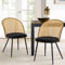 Bekrvio Esszimmerstühle 2er Set mit Rattan Rückenlehne, Faux Leather, Farmhouse Design, Metallbeine – Polsterstuhl für Esszimmer und Esstisch (Schwarz, 2er Set)