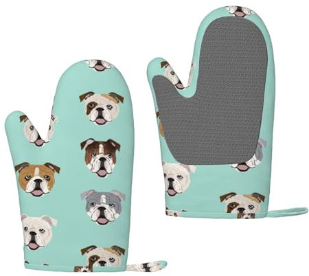 Silikon-Ofenhandschuhe mit lustigem englischem Hund, rutschfest, hitzebeständig, für Küche, Grillen, Mikrowelle, Backofen und Grill, 1 Paar