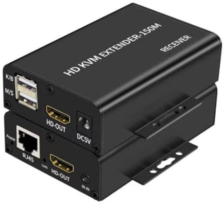 150M HDMI KVM Extender over Cat5e Cat6 1080P HDMI USB KVM 150M Extender Transmit with Loop out Support USB Keyboard Mouse Extension