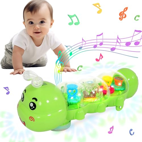 SWTOIPIG Juguetes para bebés Juguete de Oruga Transparente con luz y música, Juguete mecánico eléctrico para niños y niñas, Regalos para niños pequeños de Raupe
