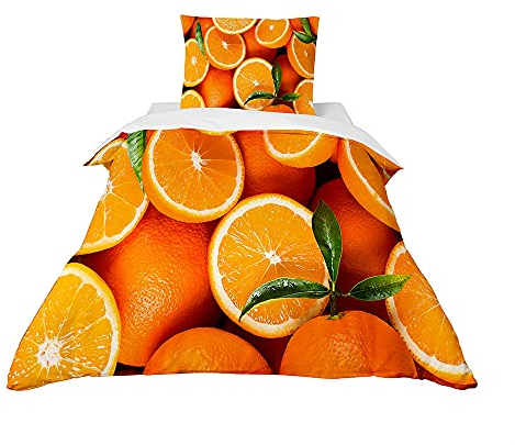 Mateju Baby Kinder Bettwäsche mit Kopfkissenbezug, Mädchen Junge Mikrofaser Bettbezüge mit Reißverschluss, Kinderbettwäsche-Set Babybettwäsche (2pcs-135x200+80x80cm,orange)