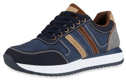 VAN HILL Herren Laufschuhe Flach Kroko Sportlich Schuhe 215536 Dunkelblau 41