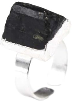 Steinringe – natürlicher schwarzer Turmalin-Kristall-Quarz-Fingerring für Damen und Herren, unregelmäßige Form, veränderbarer Stein, Party, Hochzeit, Schmuck, versilbert, Einheitsgröße