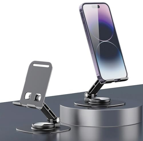 NIUQIGE Supporto da Tavolo Girevole per Cellulari e Tablet - Regolabile e Pieghevole, Ideale per Casa e Ufficio, in Grigio