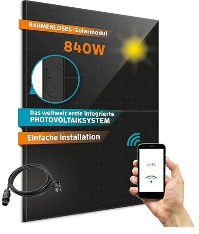 Kaiser® - Impianto fotovoltaico da balcone, 800 W, con inverter, set completo con impianto solare tutto in nero (Black), moduli solari Plug and Play, accessori e cavi da 7 m per regolazione via app