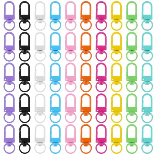 50 Stück Mini Karabiner Schlüsselanhänger, Karabinerhaken klein Bunt Metall Krallenverschlüsse Klein, Zinklegierung Karabiner Drehbar Bunte Schwenker Haken, Karabinerhaken für Taschen, DIY Projekte