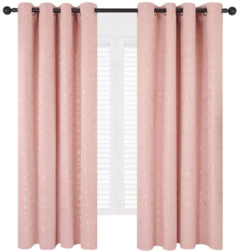 Deconovo Tende per Interni Oscuranti Termiche con Occhielli – Set di 2 Tende Eleganti con Stampa Dorata, Isolanti dal Calore, Fantasia Rosa, 140x290 CM, per Camera da Letto e Soggiorno
