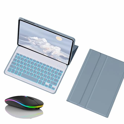 JZCZMCE Tastatur Hülle für Honor Magic Pad 2 12.3, 7 Farben Hintergrundbeleuchtet, Magnetische Abnehmbare Kabellose Beleuchtete Tastatur mit Bluetooth-Maus,Blau