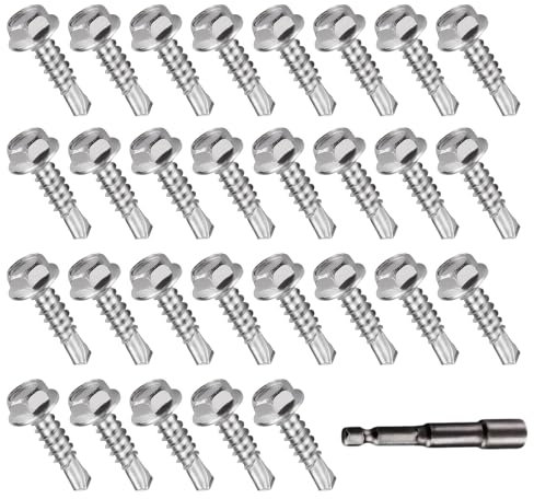 FortuneGlobe - Lote de 121 tornillos autoperforantes, 2 x 16 mm, acero inoxidable, con junta, tornillo autoperforante, 1 juego de casquillos hexagonales, kit de tornillos de chapa para industria
