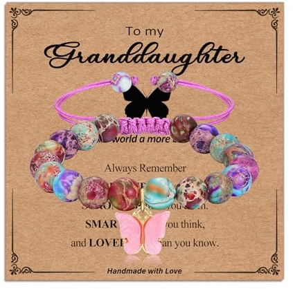Twutqel Schmetterling Naturstein Armband Geschenke für Mädchen Verstellbares Gewebtes Perlenarmband Mädchen Schmuck Geschenk Alter 6-12 Tochter Enkelin Geburtstag Abschluss Weihnachten, Einheitsgröße