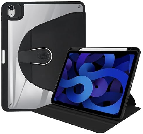 HUOLUNGJIN Kompatibel mit iPad 6. / 5. Generation 9,7 Zoll (2018/2017) / Air 2 & 1 (2014/2013) Hülle mit Stifthalter, 360 Grad drehbar, transparente Rückseite, automatische Wake/Sleep-Funktion