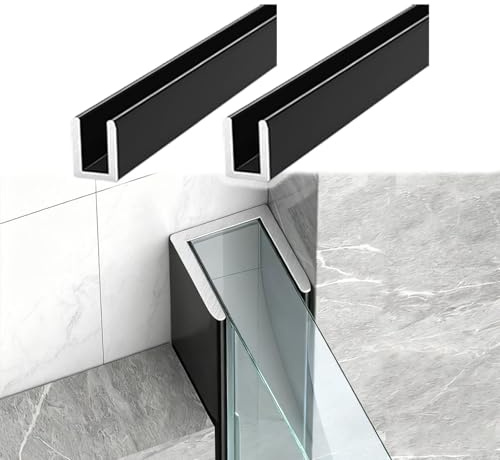 u-profil für glas duschtür aluminium Schlitz für Badezimmertür-Trennwand, fester Aluminium-U-Kanal mit fester Platte, wasserdichter Glashalter für rahmenlose Duschabtrennung (2er-Pack)(Black,8mm)