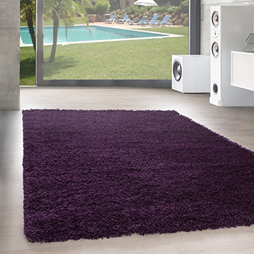SIMPEX Flauschiger Teppich Wohnzimmer Schlafzimmer Läufer Flur Esszimmer Küchenteppich Hochflor Einfarbig Modernes Design 30 mm Florhöhe Kuschelweich, Violett, 120 x 170 cm