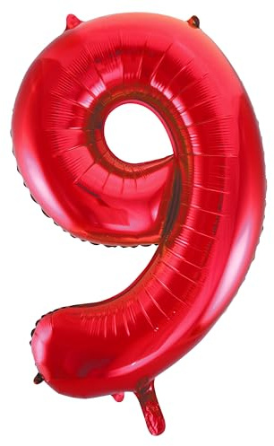 Riesenzahl 9 Luftballon - 86 cm - Rot