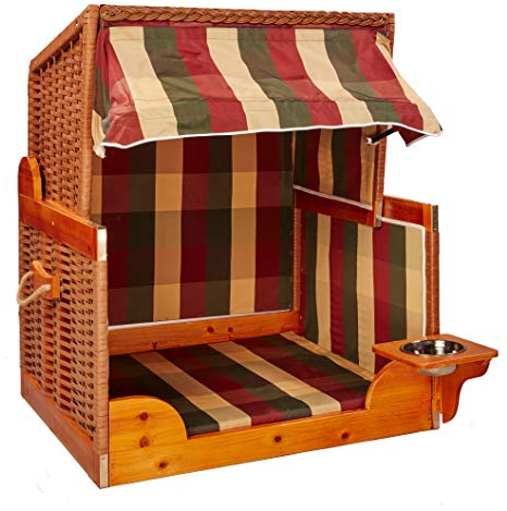 intergrill Hundestrandkorb Rex groß | Hunde und Katzen | 80 x 96 x 65 cm | Outdoor Haustierbett | Polster Sonnenschutz Edelstahl-Wassernapf