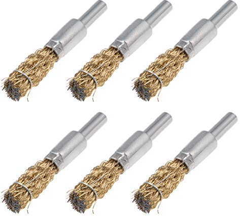sourcing map 10mm Wire Wheel Brush Cup Copper Plated Crimped Steel with Shank 0.012-inch Wire Dia 6 Pcs