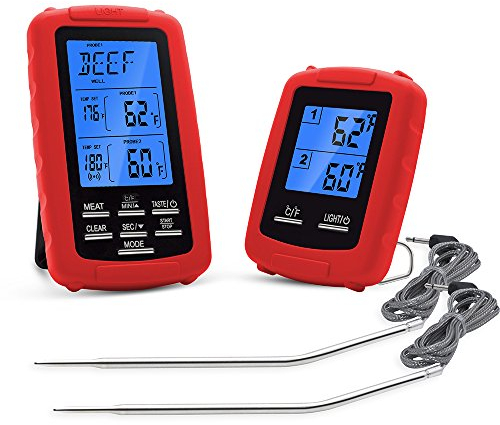 DollaTek Wireless Digital Meat Thermometer Remotely Monitored Food Temperature Measuring Unit & Receiver Remote BBQ, Grill, Kitchen Cooking, Baking & More
