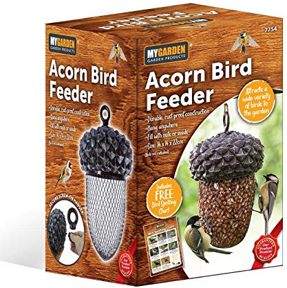 My Garden Acorn Bird Feeder Station - Non-Rust Bird Peanut Feeder - Hanging Bird Feeder with Bird Spotting Chart