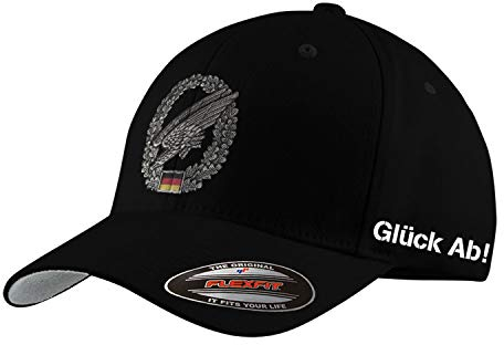 Flexfit Kappe Fallschirmjäger Bundeswehr Wappen Adler Gkück Ab #35313, Farbe:Schwarz, Flexfit Kappe:L/XL