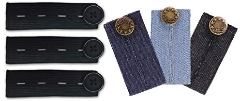 Mamaband Hosenerweiterungs Set - Elastische Hosenbunderweiterung für die Schwangerschaft - 6er Pack in verschiedenen Jeans-Waschungen und Schwarz