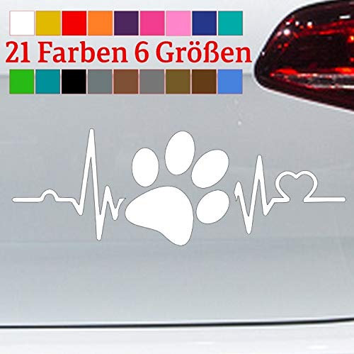 generisch Herzschlag Pfote Hunde Aufkleber Sticker Retriever Labrador Love Terrier Mops in 6 Größen und 21 Farben