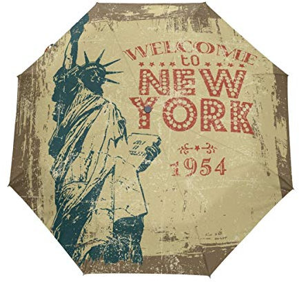 Freiheitsstatue New York Regenschirm Taschenschirm Automatische Reise Winddichte Sonnenschutz Trekkingschirm Wanderregenschirm für Frauen Männer