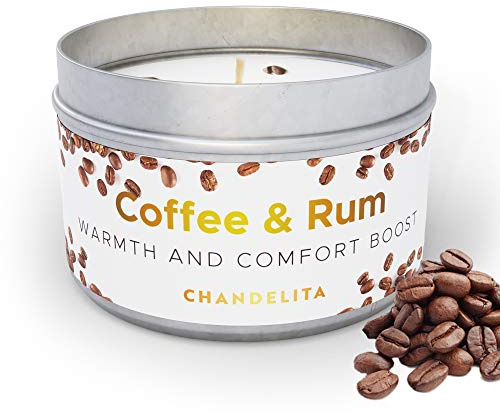 CHANDELITA Aroma Kerze aus Kaffee mit Leichtem Rumaroma zur Verbesserung Userer Kognitiven Fähigkeiten, Optimierung Unserer Aufmerksamkeit und für ein Genussvolles Wohlbefinden - Duftkerze Kaffee