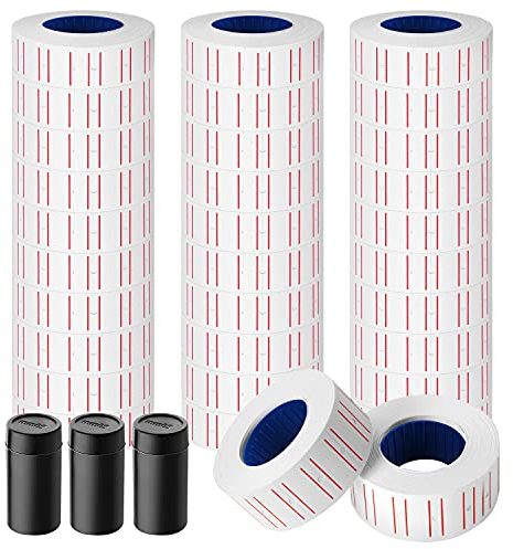 30 Rollen 15000 Stück weiße Preisauszeichen-Etiketten für Mx-5500 Etikettierer, weiße Preismarker-Aufkleber plus 3 Stück Nachfüll-Tintenrollen.