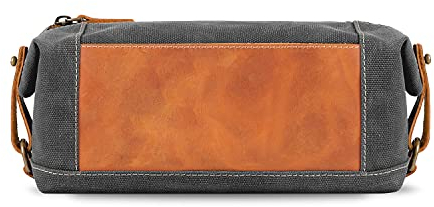 Londo Trousse de Toilette en Cuir Véritable et Toile – Trousse de Toilette de Voyage Dopp Kit - Unisexe