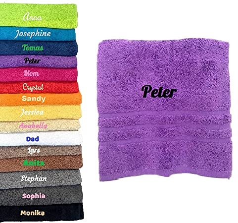 Pet-Jos Handtuch mit Namen Bestickt Duchtuch Geschenk Badetuch (50 x 100 cm, Lila)