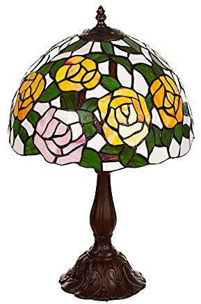Birendy Lampe im Jugendstil -Stil 12 Zoll Libelle, Schmetterling edel, Rose Dekorationslampe, Mosaik Stil, Glaslampe, Leuchte,Tischlampe, Tischleuchte (Tiff 178 Rose)