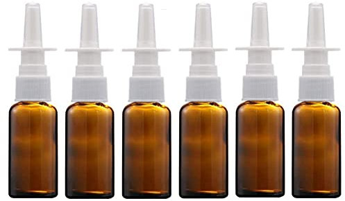 6PCS 30ml/1oz Amber Round Empty Glass Nasal Spray Bottle with Fine Mist Sprayers Pump Cleanser Container for Makeup Cosmetics