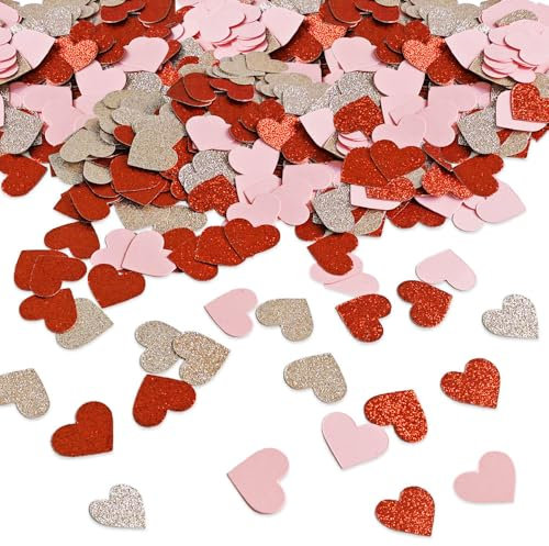 Valentinstag Herz Konfetti, 300pcs Valentinstag Glitzer Papier Konfetti für Valentinstag Hochzeit Brautparty Junggesellenabschied Dekoration (Rot)