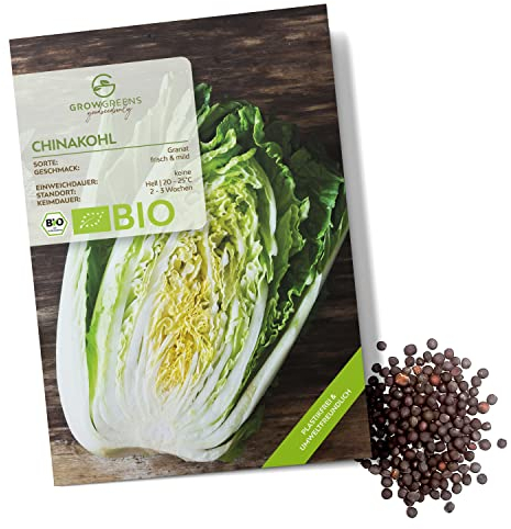 BIO Chinakohl Samen (Granat, 40 Korn) - Chinakohl Saatgut aus biologischem Anbau ideal für die Anzucht im Garten, Balkon oder Terrasse