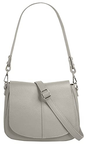 Cluty Umhängetasche Echt Leder Damen Made in Italy | Handtasche mit Deckelklappe | elegante Crossbody Bag mit Henkel