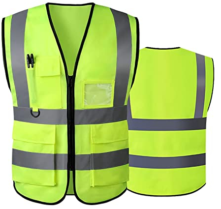 AKEIVN Sicherheitswesten Warnweste Reflektierende Weste mit 5 Taschen, Reißverschluss vorne Arbeitsweste-Unisex