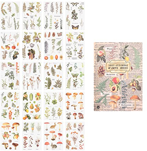 PET Transparente Dekorative Aufkleber, Infeelme 150 Stücke Pflanzenmuster Klebstoff Scrapbook Aufkleber für Bullet Journal,Tagebuch, Planer, Zeitplanbuch, Agenda, Kalender
