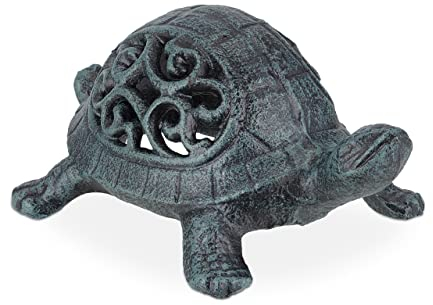Relaxdays Deko Schildkröte, Gusseisen, wetterfeste Gartenfigur, HBT: 6,5x10x15 cm, Dekofigur innen & außen, grün/schwarz