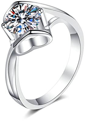 Ayoiow Ringe für Damen Klassisch, Sterlingsilber Ring Breit mit Zirkonia Hohles Herz Ring Größe 53 (16.9)