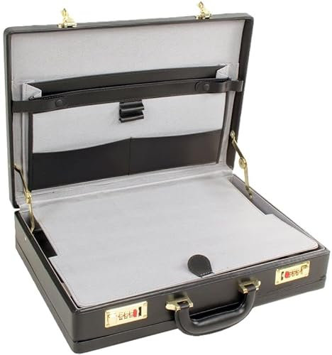 Professional Mens Leather Executive Black Briefcase with Combination Golden Lock