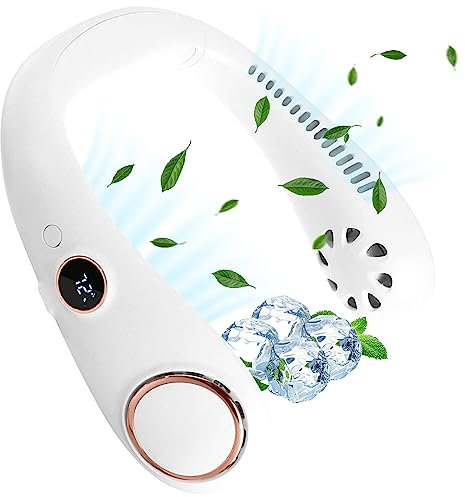 Neck Fan, Portable Hanging, Bladeless Mini Neck Fan with 360° Airflow, 3-Speed Hands-Free Personal Fan Rechargeable Wearable Cooling Quiet for Home Office Travel Sports Outdoor, (White Neck Fan)