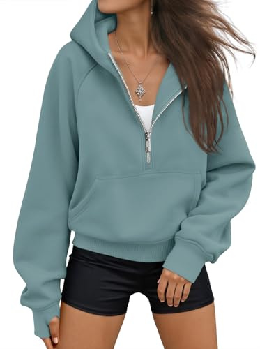 AUTOMET - Felpe con cappuccio da donna, in pile, per autunno e inverno, felpe per allenamento stile anni 2000, con zip, giacche oversize, vestiti 2026, Verde, Medium